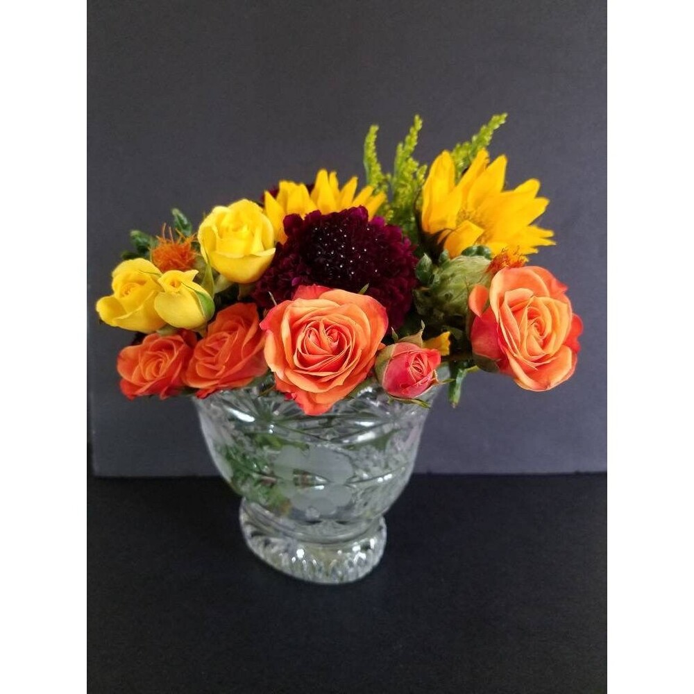 Floral Etched Glass Vase, Vintage Crystal Vase